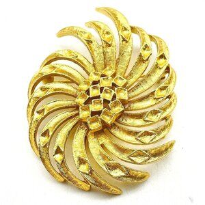 MONET Swirled Floral Pin Gold Tone Textured Nature Garden Trees Flowers Classic